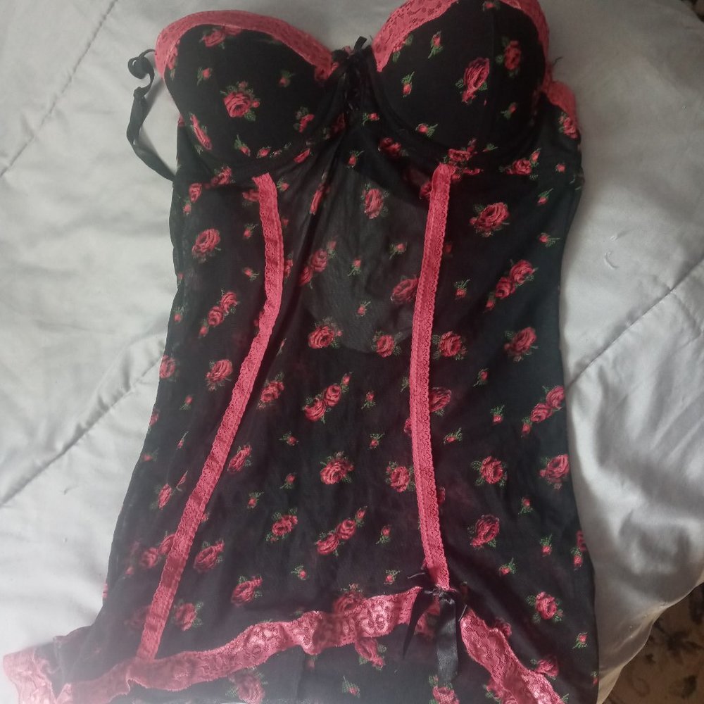 Per Lei Floral Mesh Lace Bustier Lingerie Dress Sz Large
